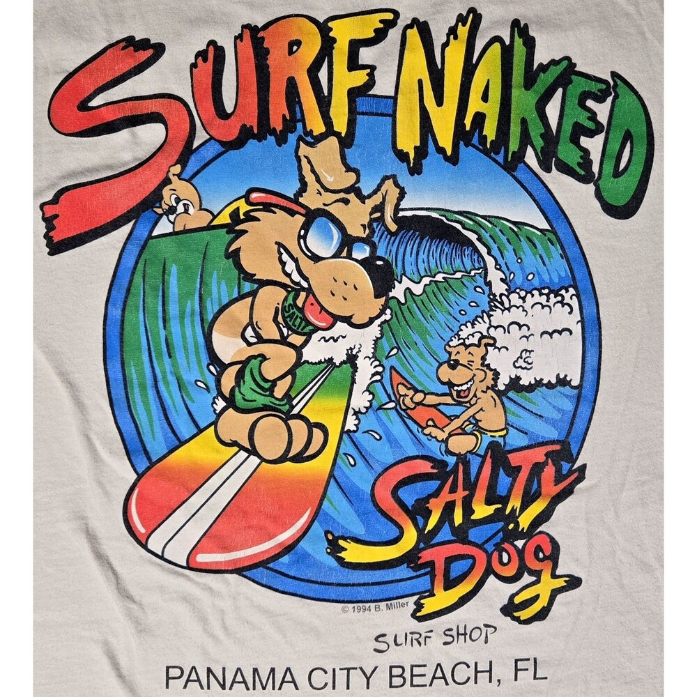 Vintage 90s Salty Dog XL Surf Naked Shirt Skateboard Retro Beach